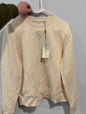 Walter Hagen Quilted Crewneck Sweater in Cream